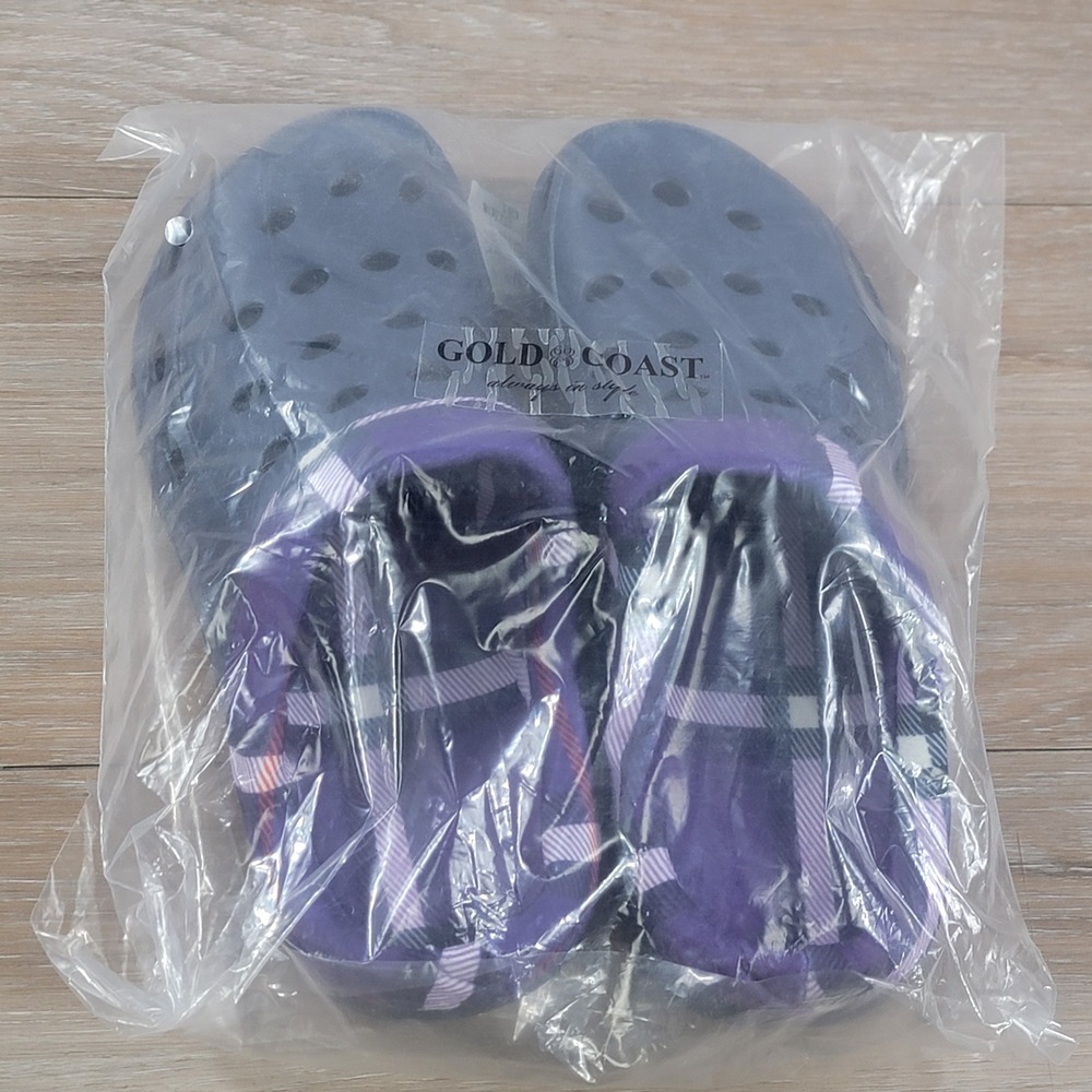 Gold Coast Womens Fleece Lined Clogs Navy Blue Purple Plaid Size 8 NEW RN116204